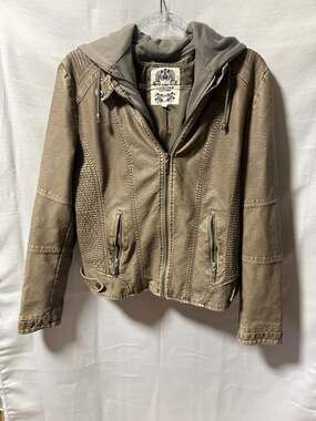 Come Together California Women's Faux Leather Quilted Moto Jacket with Hood